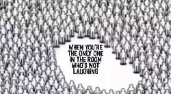 When you're the only one in the room who's not laughing meme