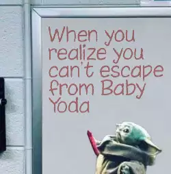 When you realize you can't escape from Baby Yoda meme