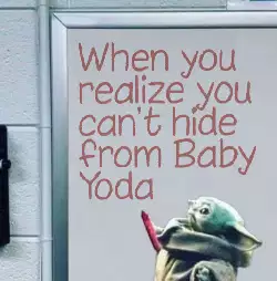 When you realize you can't hide from Baby Yoda meme