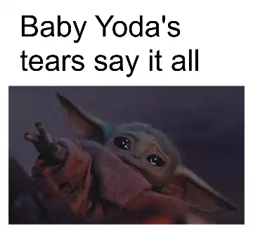 Baby Yoda's tears say it all meme