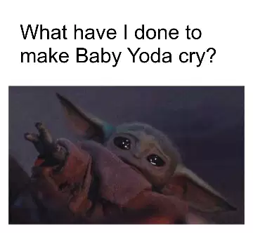 What have I done to make Baby Yoda cry? meme