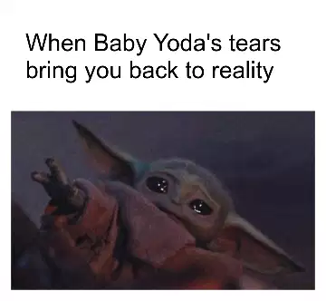 When Baby Yoda's tears bring you back to reality meme