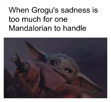 When Grogu's sadness is too much for one Mandalorian to handle meme