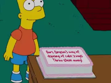 Bart Simpson's way of disposing of cake scraps: Throw them away! meme