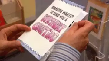 Buster Byron Bluth celebrating his birthday with a card that reads 'Happy Death Day' meme