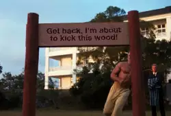 Get back, I'm about to kick this wood! meme