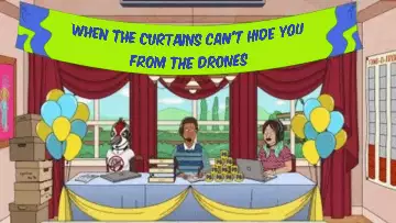 When the curtains can't hide you from the drones meme