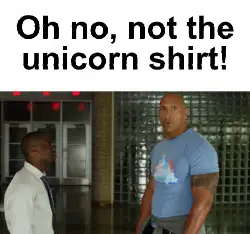 Oh no, not the unicorn shirt! meme