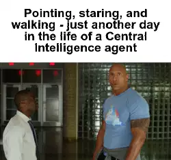 Pointing, staring, and walking - just another day in the life of a Central Intelligence agent meme
