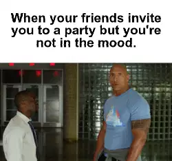 When your friends invite you to a party but you're not in the mood. meme