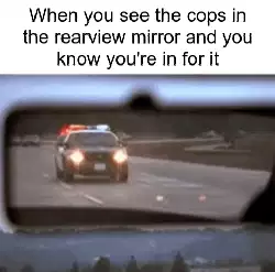 When you see the cops in the rearview mirror and you know you're in for it meme