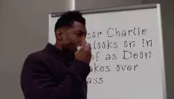 Professor Charlie Telphy looks on in disbelief as Deon Cole takes over the class meme