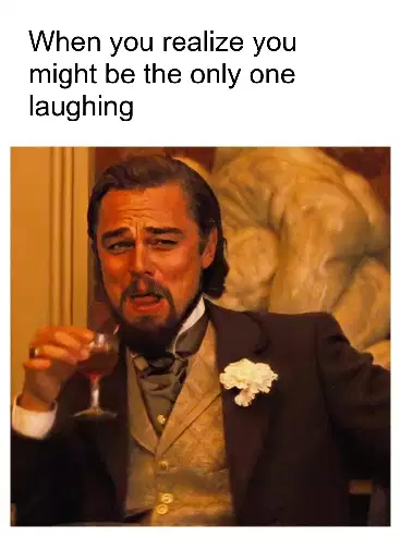 When you realize you might be the only one laughing meme