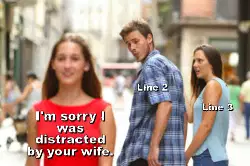 I'm sorry I was distracted by your wife. meme