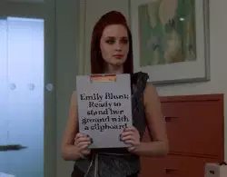 Emily Blunt: Ready to stand her ground with a clipboard meme