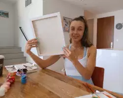 Emma Chamberlain Shows Painting 