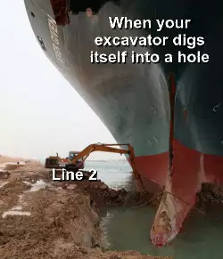 When your excavator digs itself into a hole meme
