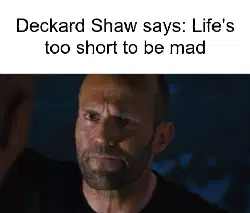 Deckard Shaw says: Life's too short to be mad meme