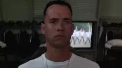 When Forrest Gump stands in the window in a white shirt meme