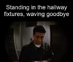 Standing in the hallway fixtures, waving goodbye meme