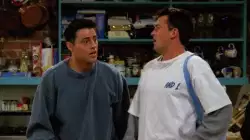When Chandler Bing and Joey Tribbiani are standing and gesturing excitedly meme