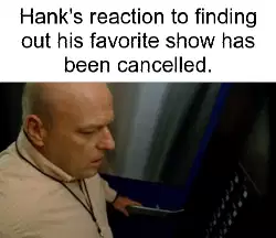Hank's reaction to finding out his favorite show has been cancelled. meme
