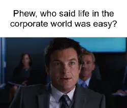 Phew, who said life in the corporate world was easy? meme