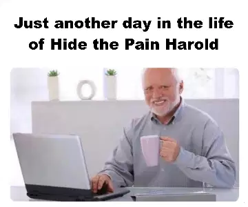 Just another day in the life of Hide the Pain Harold meme
