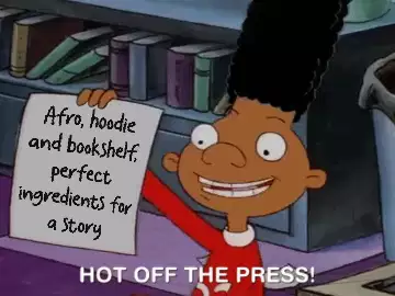 Afro, hoodie and bookshelf, perfect ingredients for a story meme