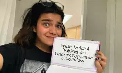 Iman Vellani Taking an Uncomfortable Interview meme