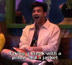 Taking a break with a pillow and a jacket meme
