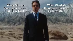 When Obadiah Stane gets one over on Tony Stark meme