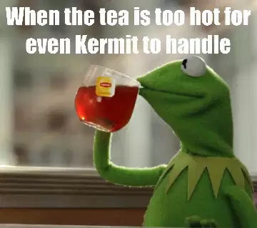 When the tea is too hot for even Kermit to handle meme
