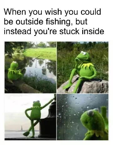 When you wish you could be outside fishing, but instead you're stuck inside meme