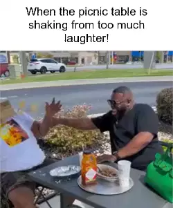When the picnic table is shaking from too much laughter! meme