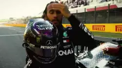 Lewis Hamilton Points To Helmet 