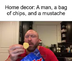 Home decor: A man, a bag of chips, and a mustache meme