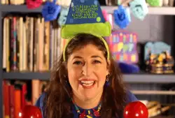Get ready for a celebration with Mayim Bialik and her smiling face! meme