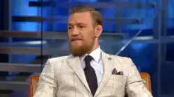 Conor McGregor: At the top of the stairs, but still peeved meme