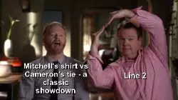 Mitchell's shirt vs Cameron's tie - a classic showdown meme