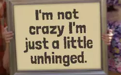 I'm not crazy I'm just a little unhinged. meme