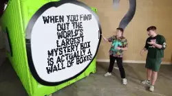 When you find out the world's largest mystery box is actually a wall of boxes meme