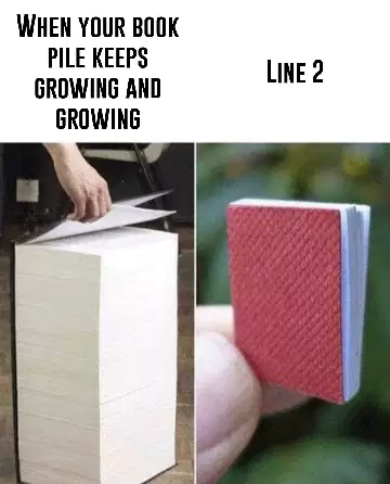 When your book pile keeps growing and growing meme