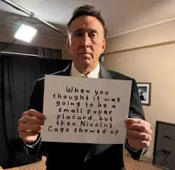 When you thought it was going to be a small paper placard, but then Nicolas Cage showed up meme