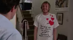Going up the stairs in style with a Notting Hill t-shirt meme