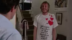 William Thacker in the iconic Notting Hill t-shirt meme