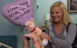 Leslie Knope trying to hold on to hope meme
