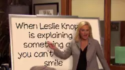 When Leslie Knope is explaining something and you can't help but smile meme