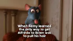 When Remy learned the only way to get Alfredo to listen was to pull his hair meme