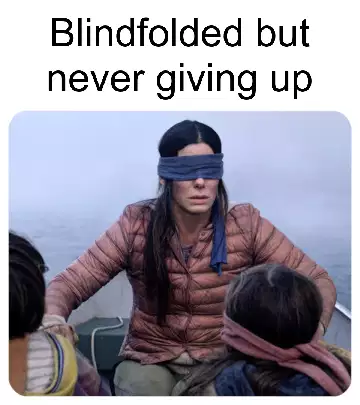 Blindfolded but never giving up meme